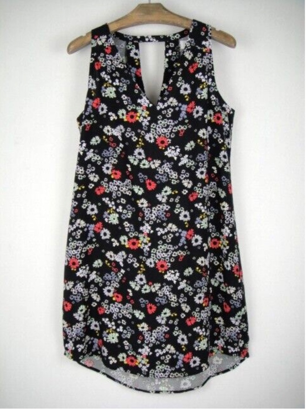 OLD NAVY XL Black Floral Sleeveless Shift Dress with Keyhol